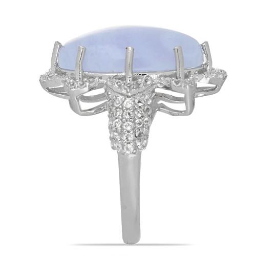 NATURAL BLUE LACE AGATE GEMSTONE BIG STONE STYLISH RING IN STERLING SILVER